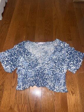 Blue Blush Blue and White Smocked V-Neck Cropped Top